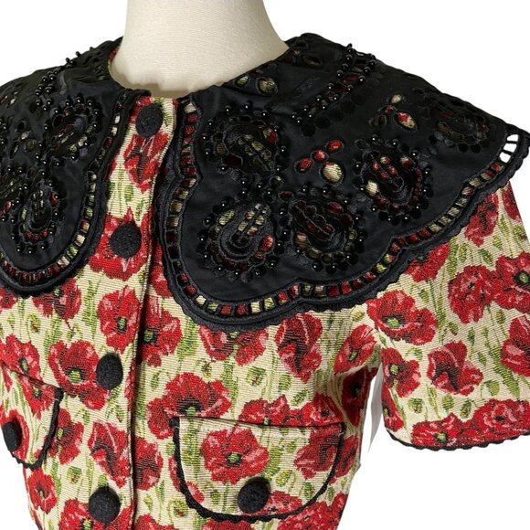 Sister Jane Poppy Tapestry Contrast Beaded Lace Collar Top Jacket NWT SIZE MP - Picture 3 of 6